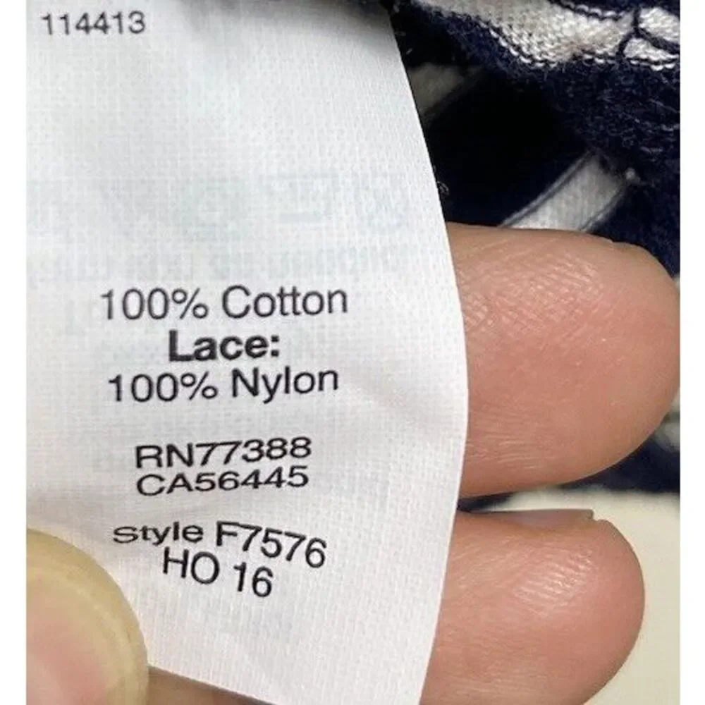 J. Crew Womens Top Sz L Lace Hem Short Sleeve‎ Blue White Stripe Nautical Preppy